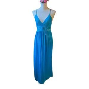 Vtg 70s Gilead aqua blue nylon slip gown